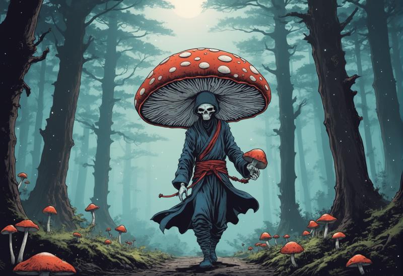 05233-3424419775-cosmos, space background, french comic art style, _BREAK_a mindflayer carrying a human head, dressed like a ninja_BREAK_the astr.png